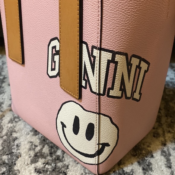 Ganni Women's Pink Smiley Face Print Small Tote Bag - Picture 4 of 9